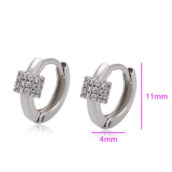 Hoop Earrings Platinum Plated CZ Stone Luxury Jewelry - Picture 2 of 11